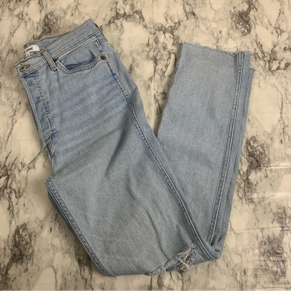 Re/Done Denim - Re/Done Button fly high Rise Distressed Denim Jeans size 30 light blue